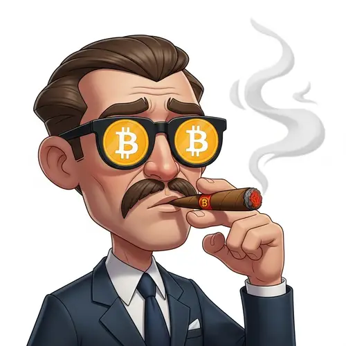 Cartoon Millionaire in Bitcoin Glasses and Cigar