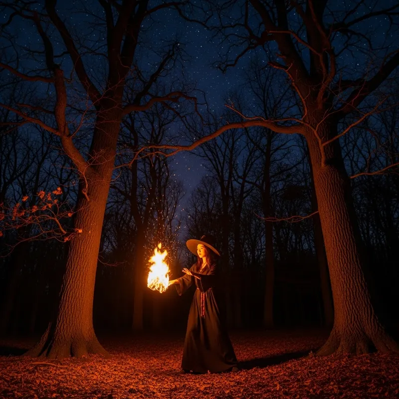 Asian Witch Conjur Night Forest Magic