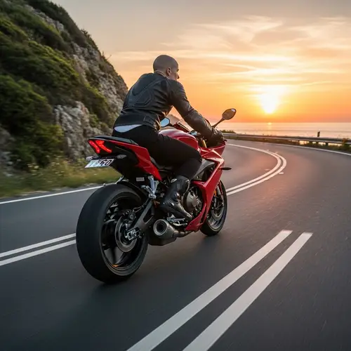 Riding on Red Sports Motorcycle | Bald Rider, 1.8m Tall