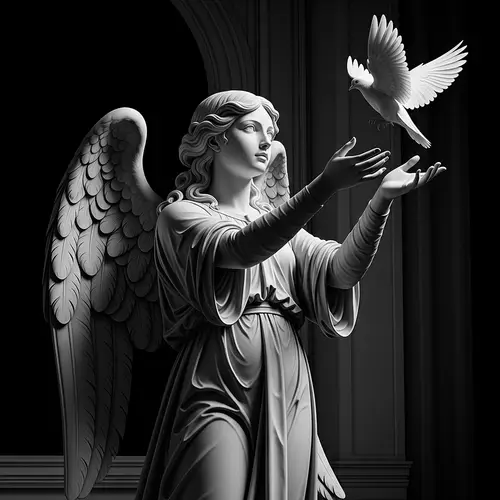 Young Caucasian Angel Setting Dove Free | Gothic Art Style