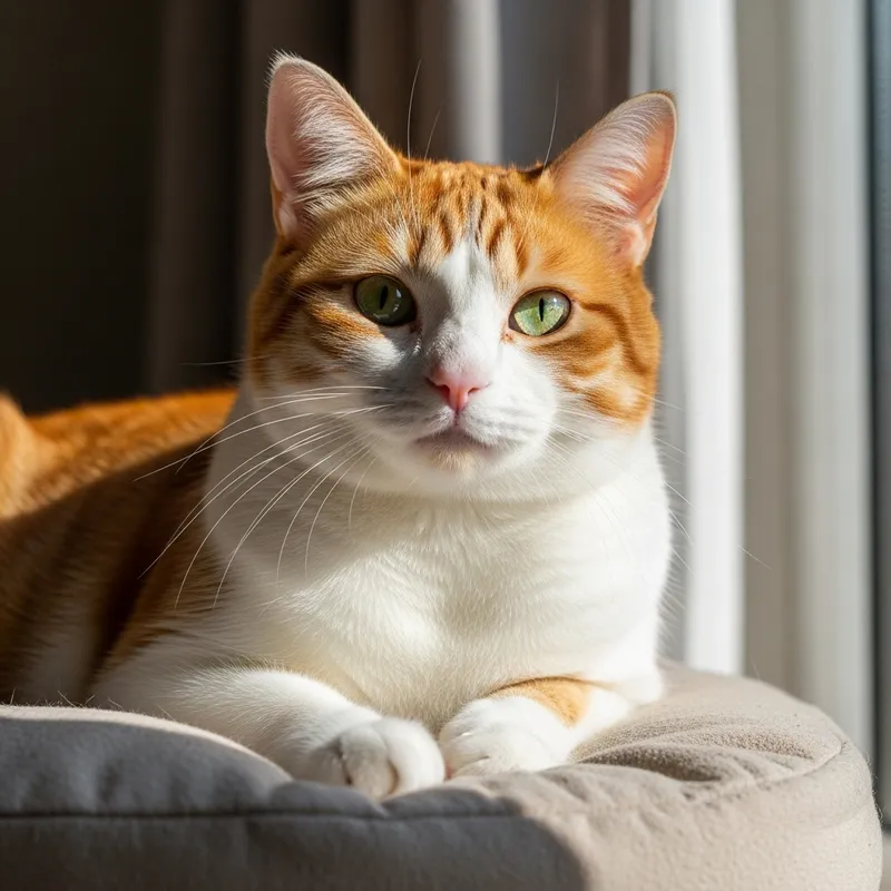 Cute Domestic Cat with Shiny Fur | Charming Orange and White Feline