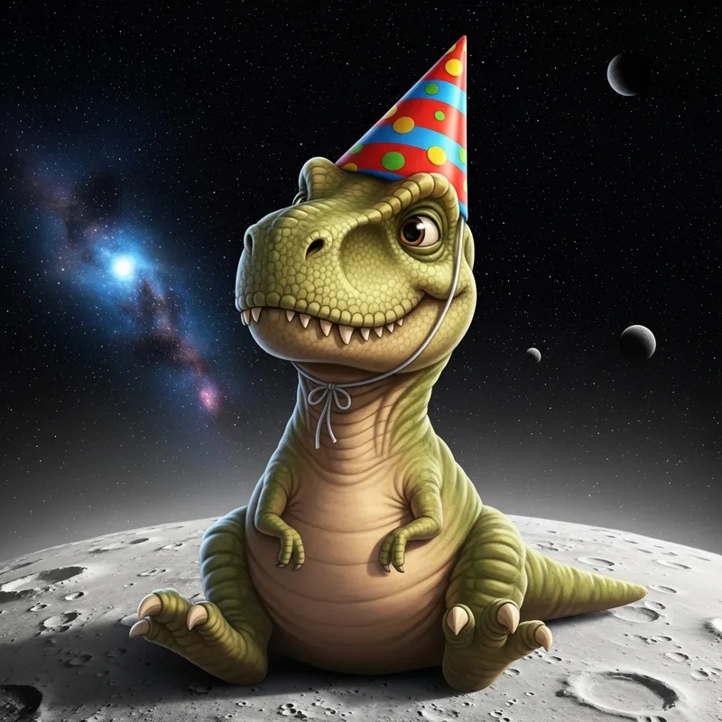 Party Hat Dinosaur on Moon