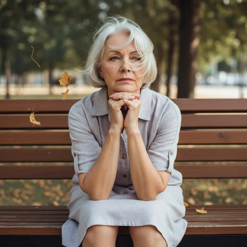 Mature Woman Reflecting on Life in the Park Mature Woman Reflecting on Life in the Park