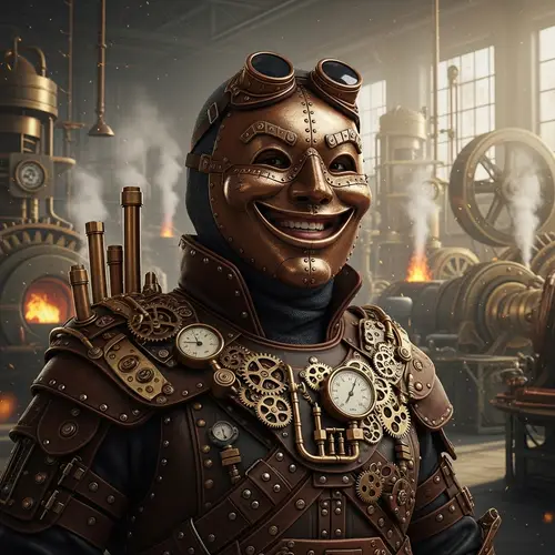 Steampunk Engineer with Bronze Smiley Face Mask