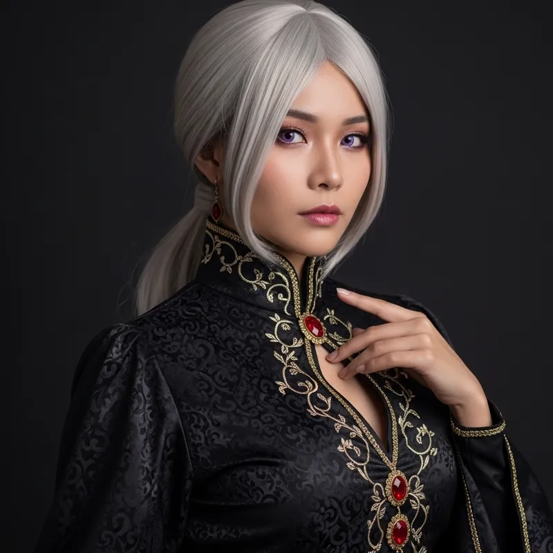 Noble Targaryen Woman in Regal Black Gown