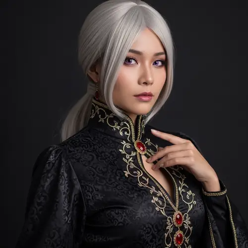 Noble Targaryen Woman in Regal Black Gown