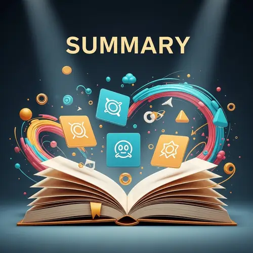 Visual Summary: Book with Minimalist Symbols & Abstract Elements