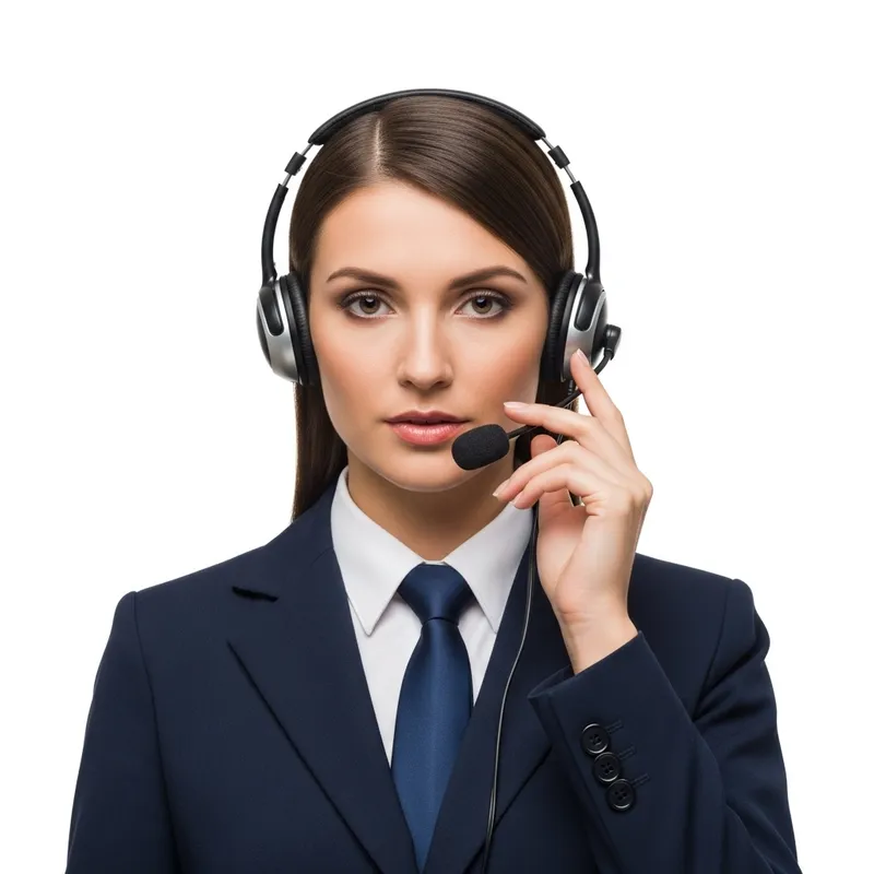 Russian Girl Operator with Headphones and Microphone Russian Girl Operator with Headphones and Microphone