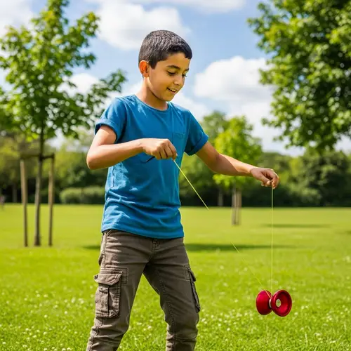 Middle-Eastern Boy Playing Yo-Yo in Sunny Park