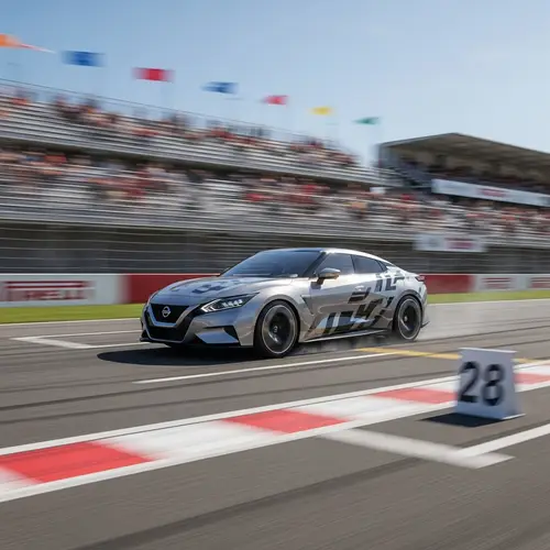 Sleek Nissan Car Racing on Asphalt Track