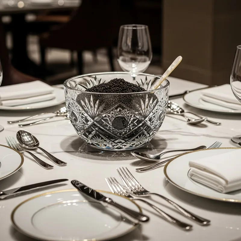 Luxurious Caviar Presentation | Exquisite Crystal Bowl Display Luxurious Caviar Presentation | Exquisite Crystal Bowl Display