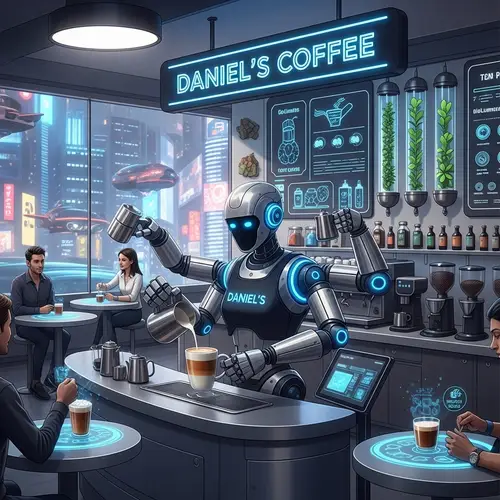 Futuristic Coffee Shop | Daniel's Coffee, Robot Barista & More