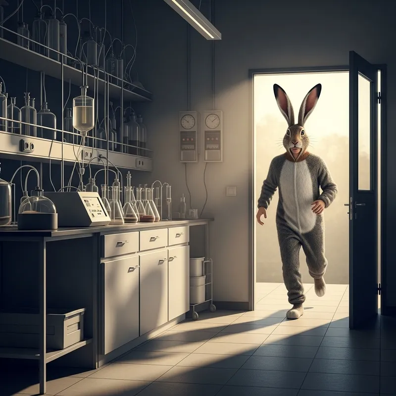 White Man in Hare Costume Escapes Laboratory Desperately