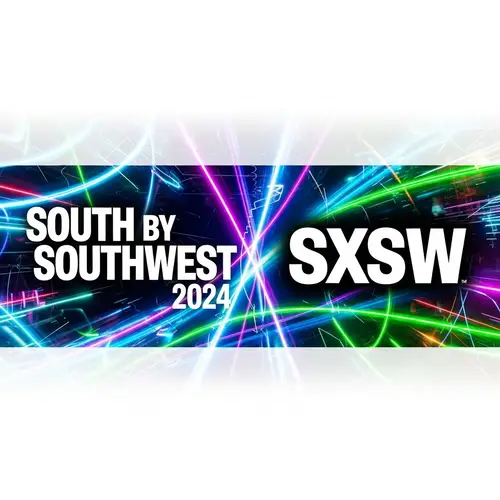 Vibrant South by Southwest 2024 Banner - Neon Lights Design