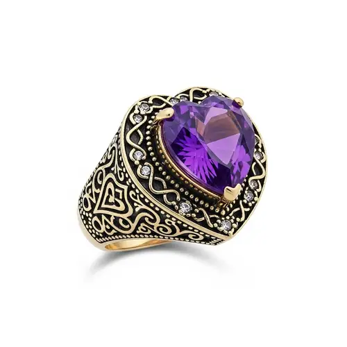 Ottoman Style Amethyst Heart Ring - Exquisite Jewelry Design