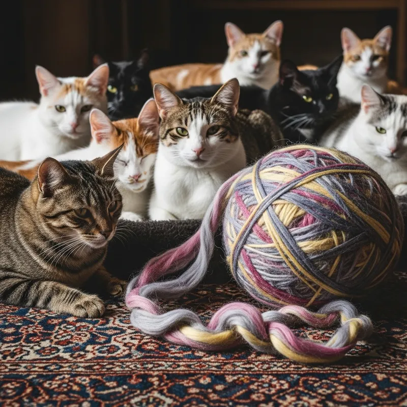 Realistic Cats with Wool Ball | Indoor Feline Playtime