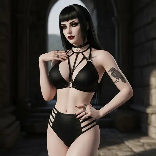 Gothic Style Slim Woman in Bikini