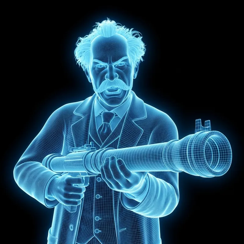 Wild-haired Einstein Hologram with Bazooka | Detailed 3D Projection