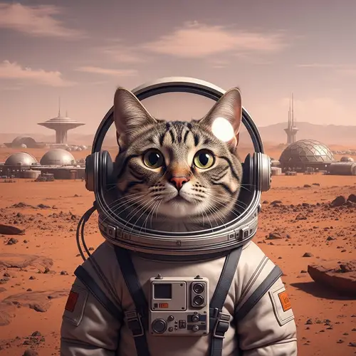 Astronaut Cat at Mars: Feline Explorer in a Miniature Space Suit