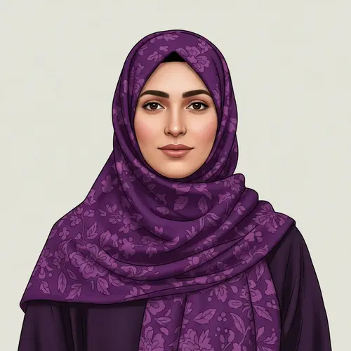 Middle-Eastern Woman in Rich Purple Floral Hijab