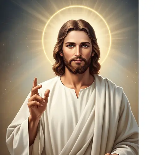 Traditional Depiction of Jesus Teaching with Halo and White Robe
