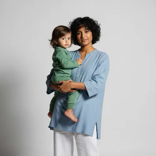 Minimalist Style Illustration of South Asian Girl with Child