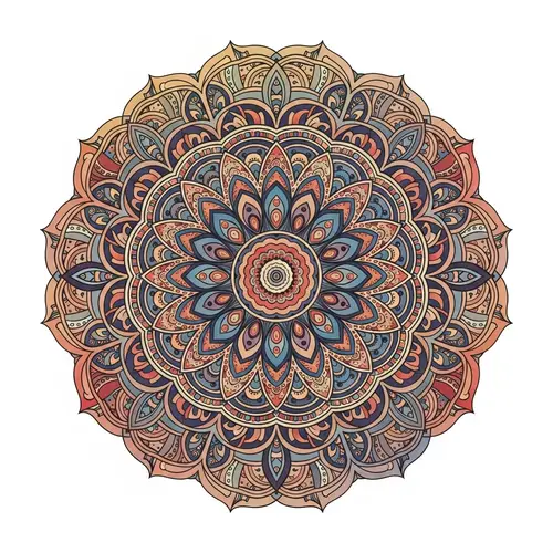 Unique Mandala Flower with Geometric Patterns and Harmonious Colors