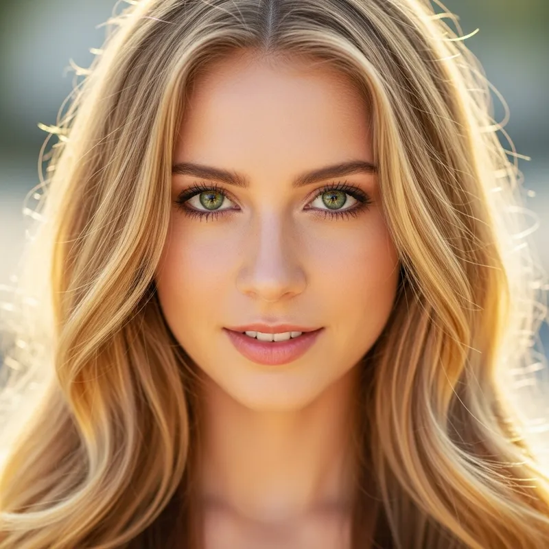 Beautiful Blonde Girl with Green Eyes
