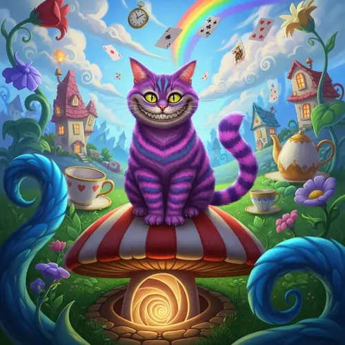 Cheshire Cat Wonderland - Enchanting Smiles in Rabbit Hole