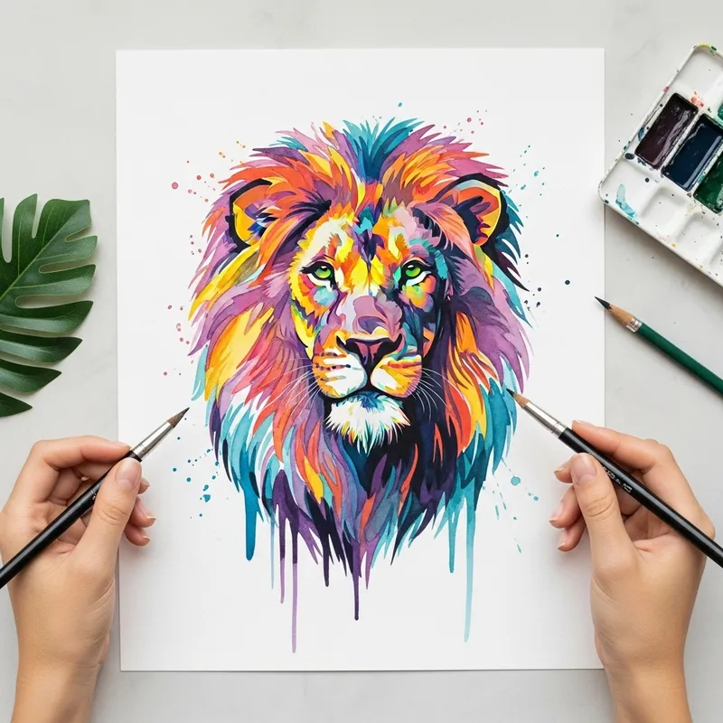 Vibrant Watercolor Lion Art by Teen Artist Vibrant Watercolor Lion Art by Teen Artist