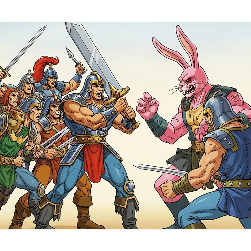 Epic Fantasy Warriors Battle in 80s Animation Style