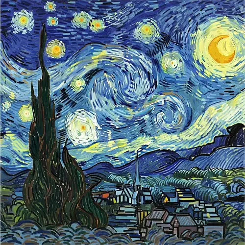Serenity in Night Sky: Minimalist Van Gogh Style Art