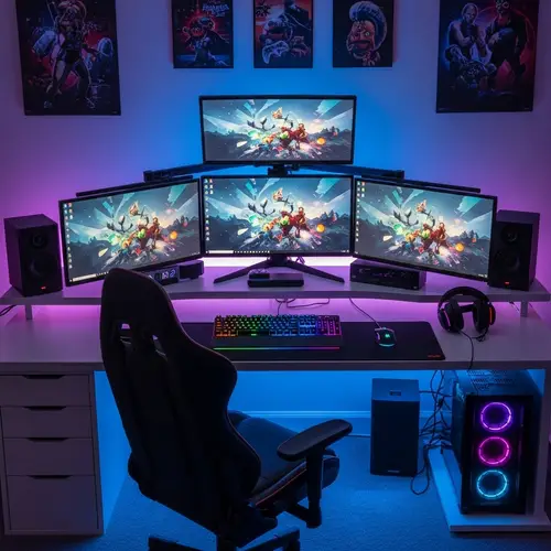 Ultimate Gaming Setup | Multi-Monitor Desk, RGB Keyboard & Mouse
