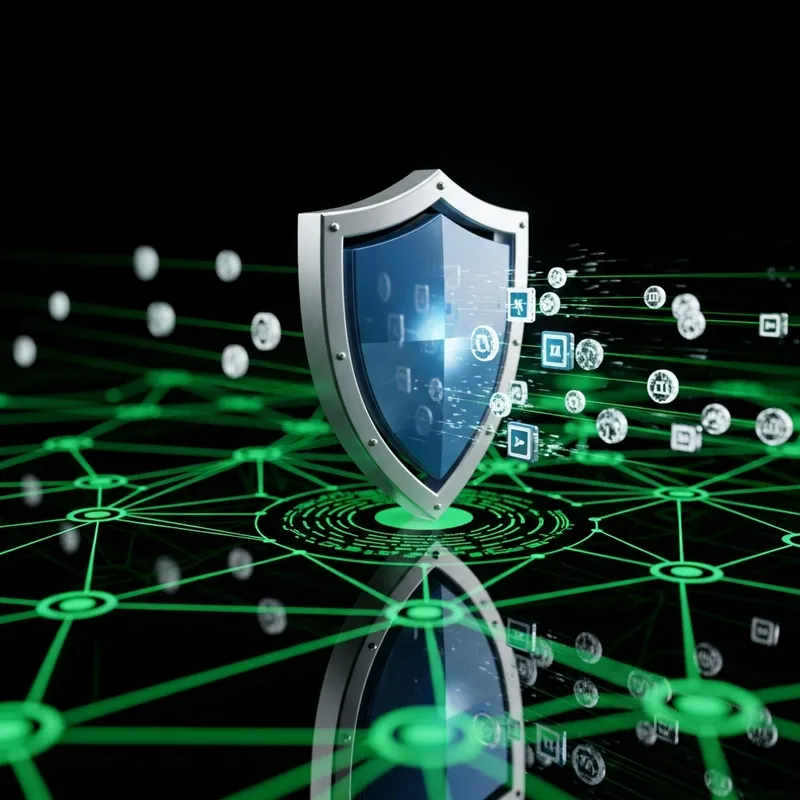 Abstract Cybersecurity Shield: Powerful Protection Against Cyber Threats