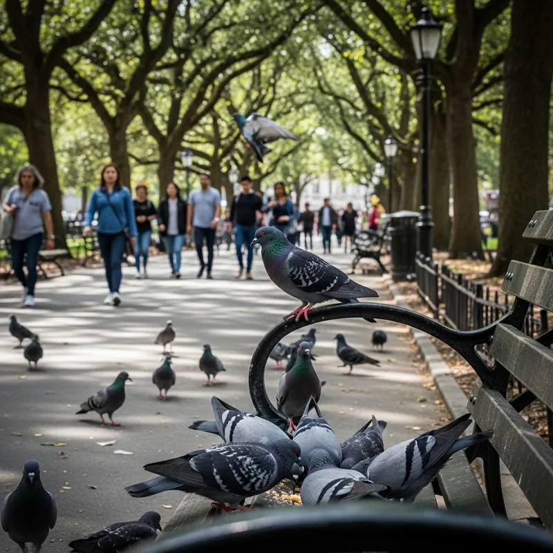 Pigeons in the City Park: A Serene Encounter