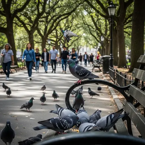 Pigeons in the City Park: A Serene Encounter