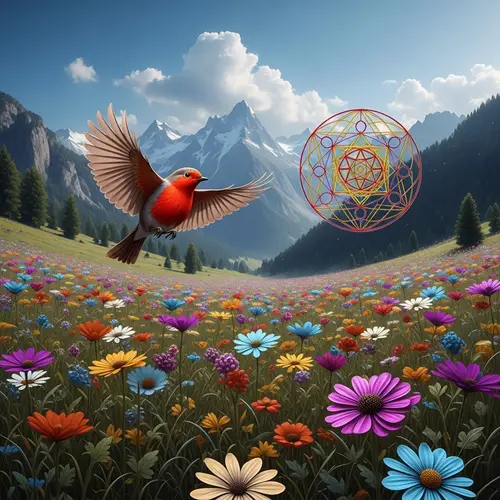 Colorful Metallic Flowers in Mountain Landscape | Enchanting Nature Scene