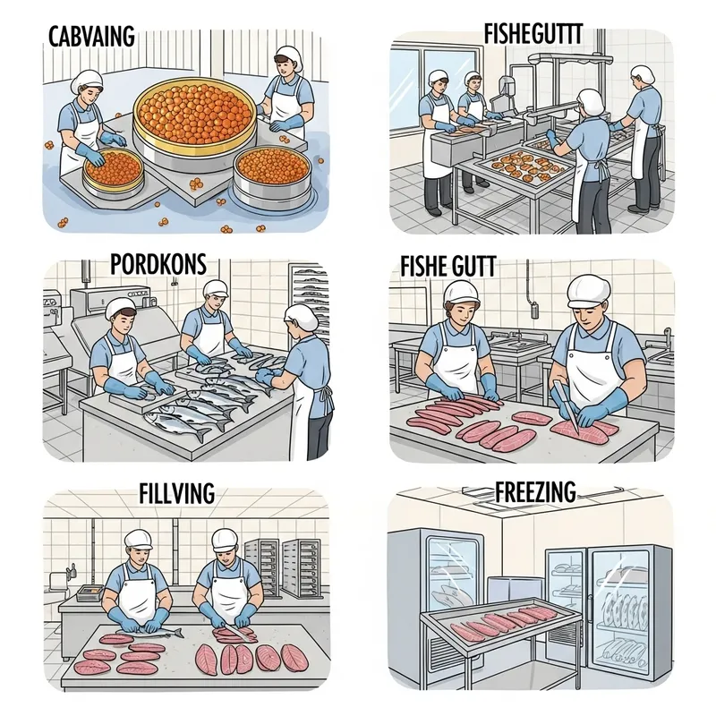 Fish Production: Caviar, Gutting, Filleting & Freezing Schematic Fish Production: Caviar, Gutting, Filleting & Freezing Schematic