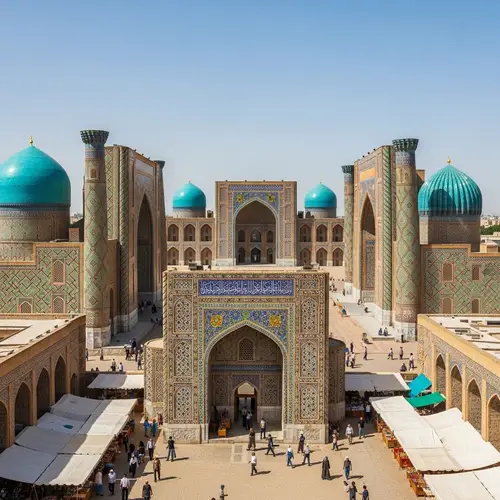 Explore Samarkand: Majestic Registan Square & Busy Bazaars