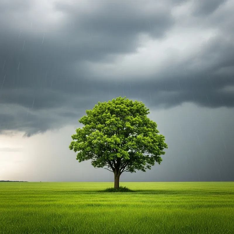 Sturdy Green Tree Embracing Stormy Weather