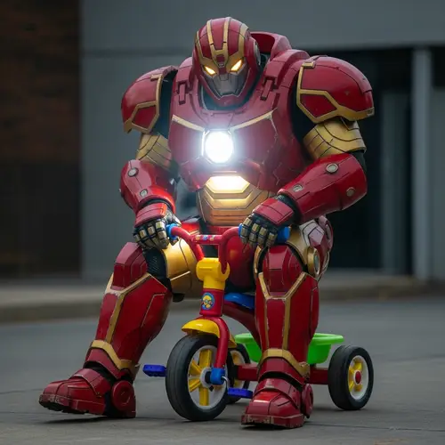 Ironman on Baby Tricycle | Funny Armored Character Riding Toy