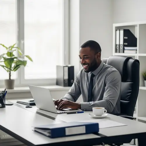 Professional Afro-American Manager Working in Modern Office