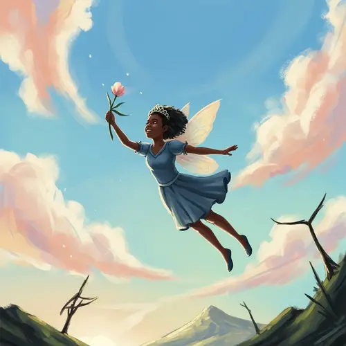 Whimsical African Descent Fairy Princess in Pastel Sky