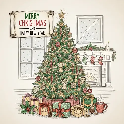 Elegantly Decorated Christmas Tree Illustration