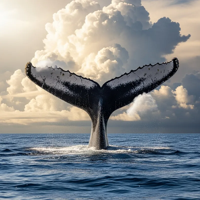 Whale Tail Diving into Clouds | Mystical Aquatic Scene