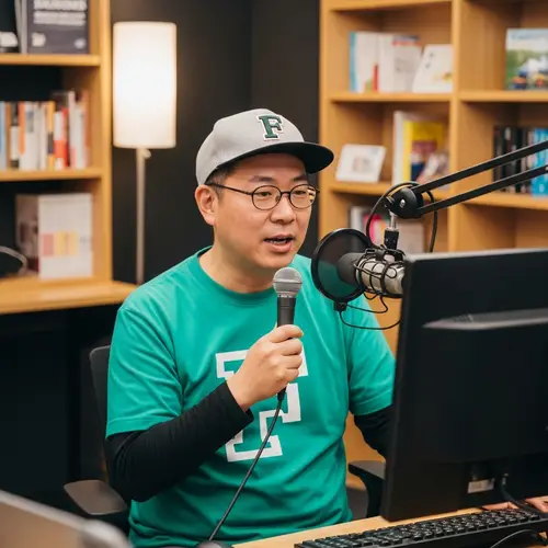 Asian Man in Broadcasting Room | Engaging with Technology