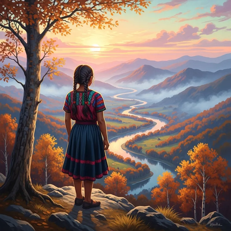Girl on Mountain Top - Impressionist Nature Painting