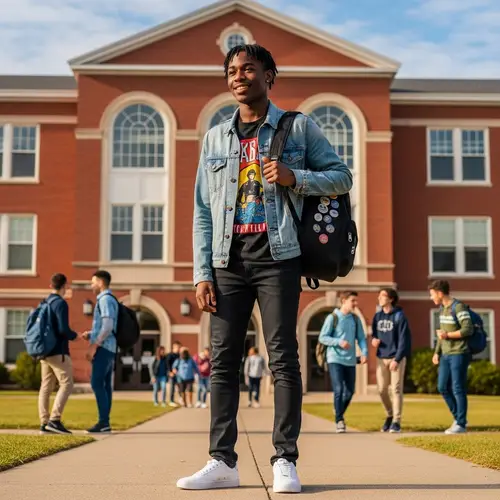 Confident Black Teenage Student Outside High School