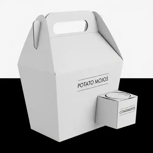 White Potato Mojos Packaging with Practical Handle | Monochromatic Design