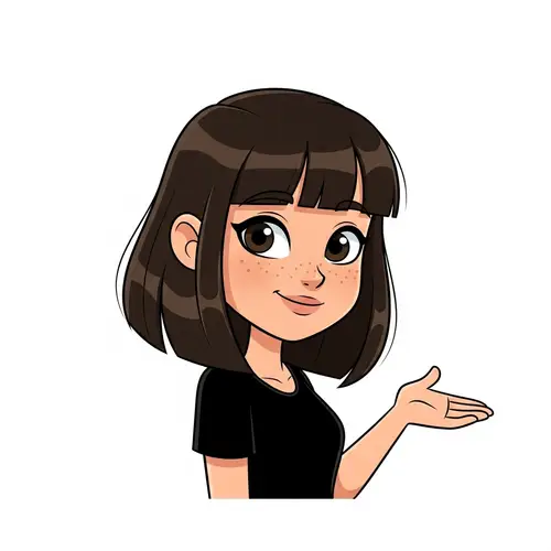 Friendly Cartoon Character Girl in Black Top